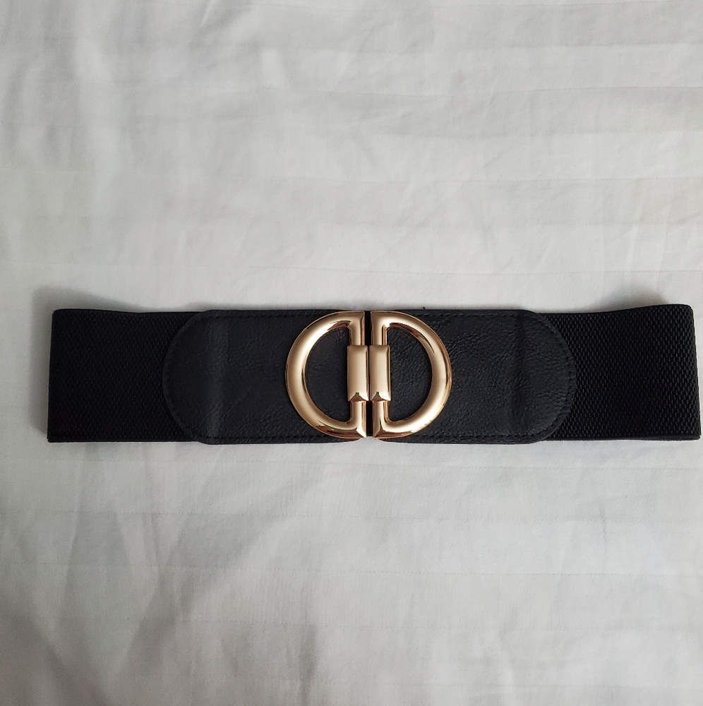 Black Stretch Belt with Gold Clasp